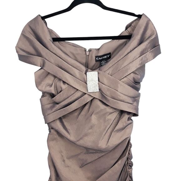 Vtg 80's Cache Formal Dress Iridescent Metallic Purple Off Shoulder Bodycon Sz 2 - Picture 3 of 10